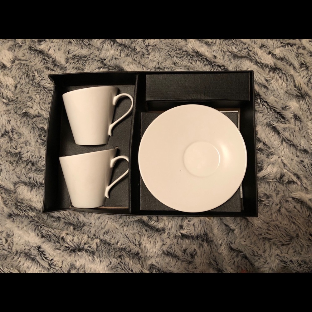 Set of Two White Cups & Saucers - Picture 1 of 5